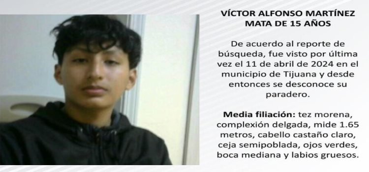 Desaparece Víctor Alfonso Martínez Mata de 15 años