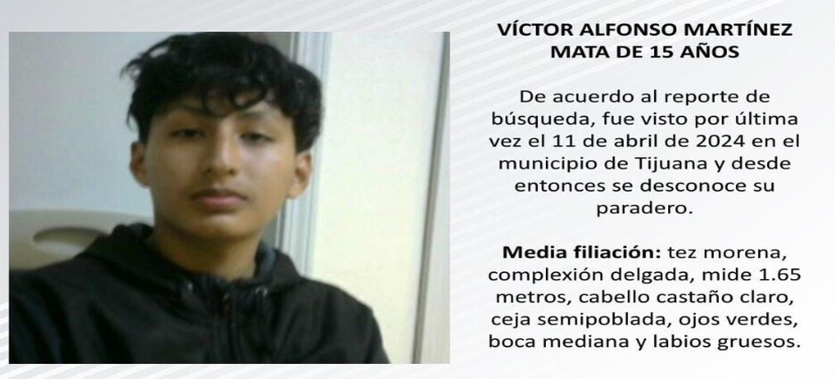 Desaparece Víctor Alfonso Martínez Mata de 15 años