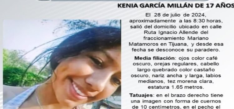 Reportan como desaparecida a Kenia García, de 17 años