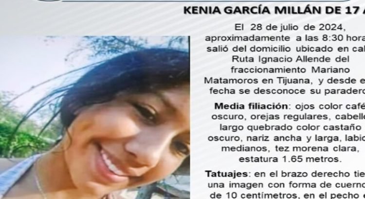 Reportan como desaparecida a Kenia García, de 17 años