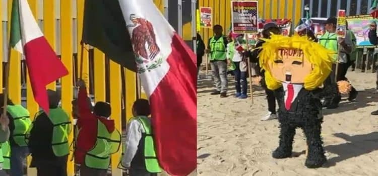 Defensores de migrantes protestan en muro fronterizo de Tijuana