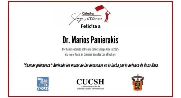 Reconocen al sociólogo griego Marios Panierakis con la Cátedra Jorge Alonso 2025