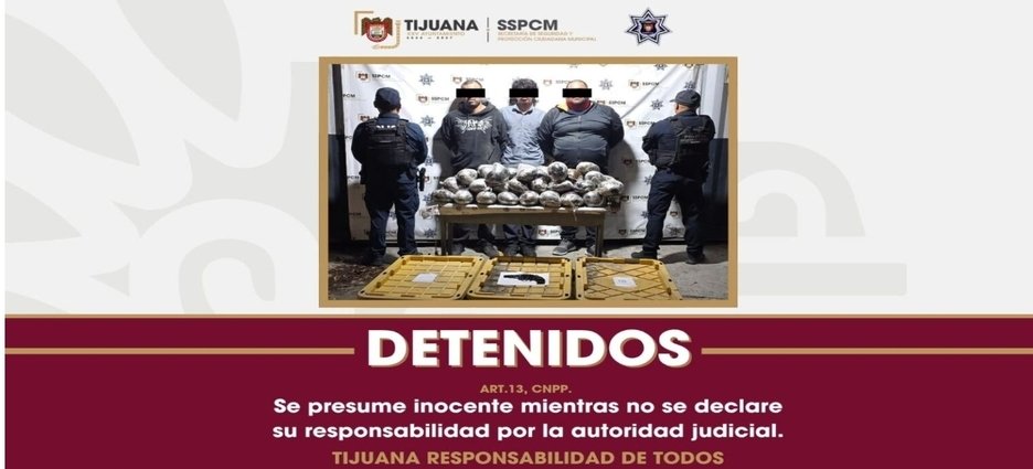 Detienen a tres hombres en Tijuana con más de 100 kilos de heroína